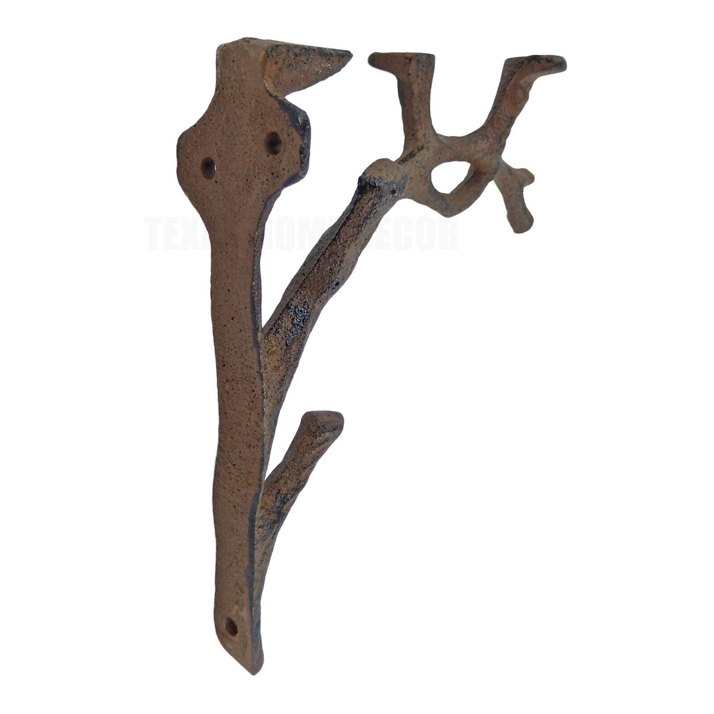 2 Cast Iron Tree Branch Shelf Brackets Rustic Antique Brown 7 1/4 x 6 1/4 inch