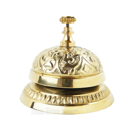 Victorian Desk Bell Solid Brass Floral Ornate Accents Gold Tone Retail Store