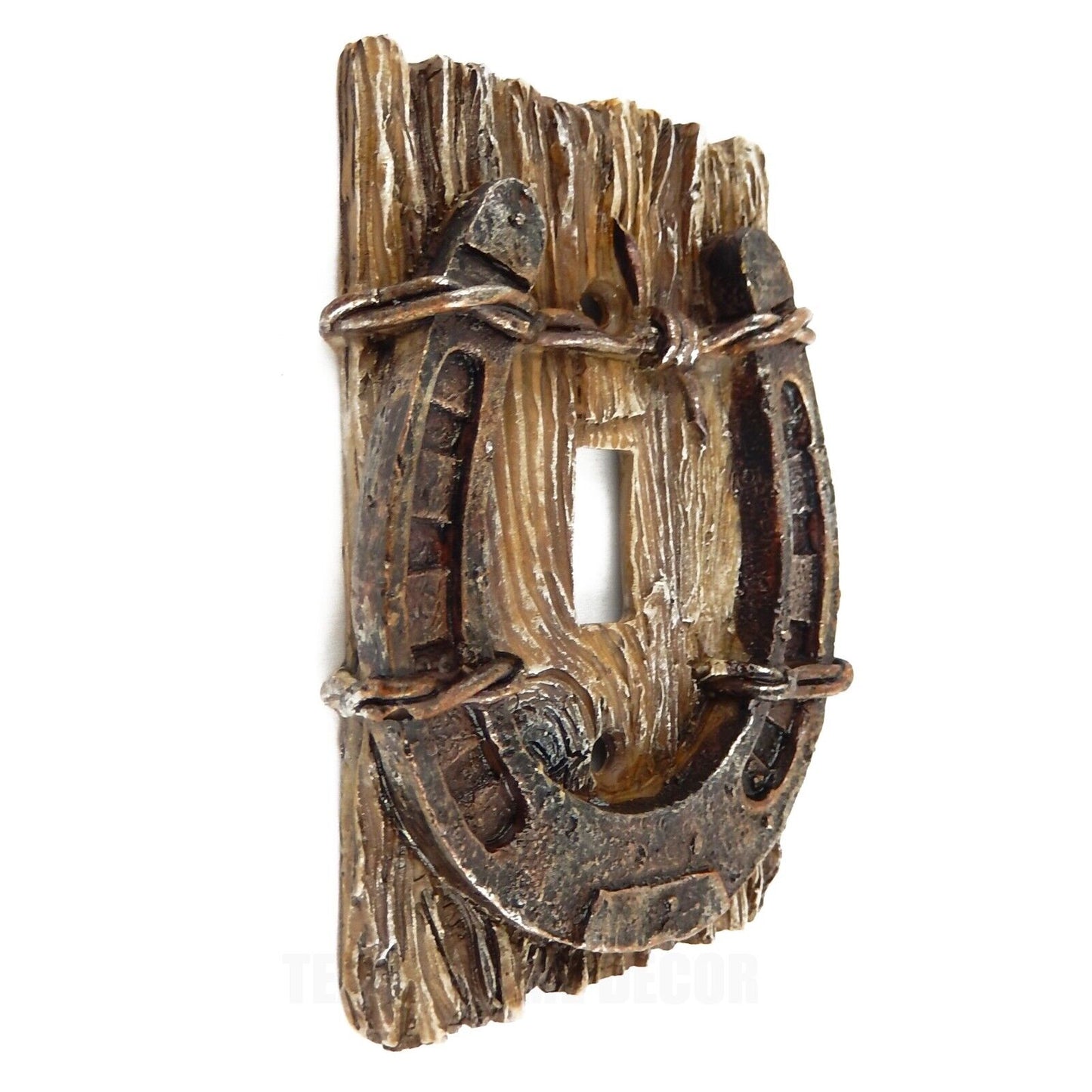 Horseshoe Barbed Wire Single Switch Toggle Plate Cover Rustic Faux Wood Look