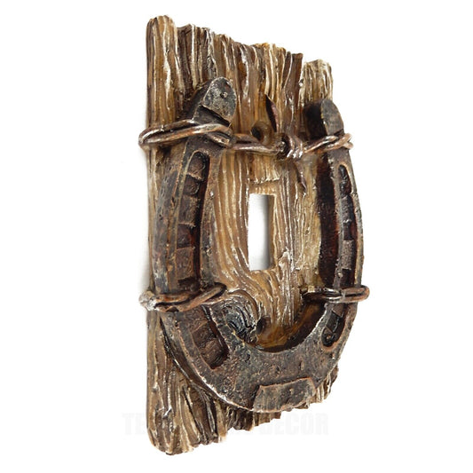 Horseshoe Barbed Wire Single Switch Toggle Plate Cover Rustic Faux Wood Look