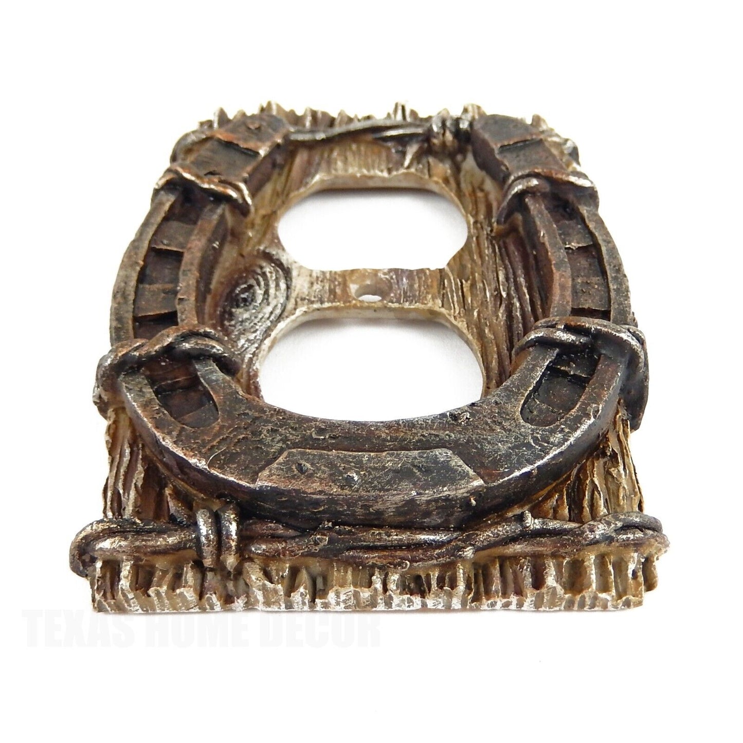 Horseshoe Barbed Wire Outlet Plug Plate Cover Rustic Western Faux Wood Look
