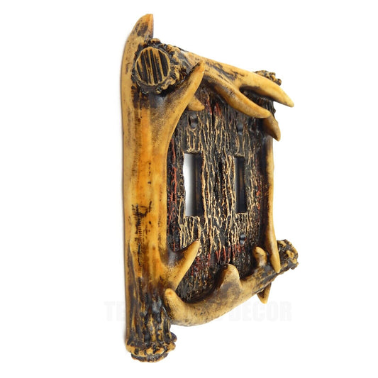 Antler Double Toggle Switch Plate Cover Rustic Faux Wood Look Cabin Lodge Decor
