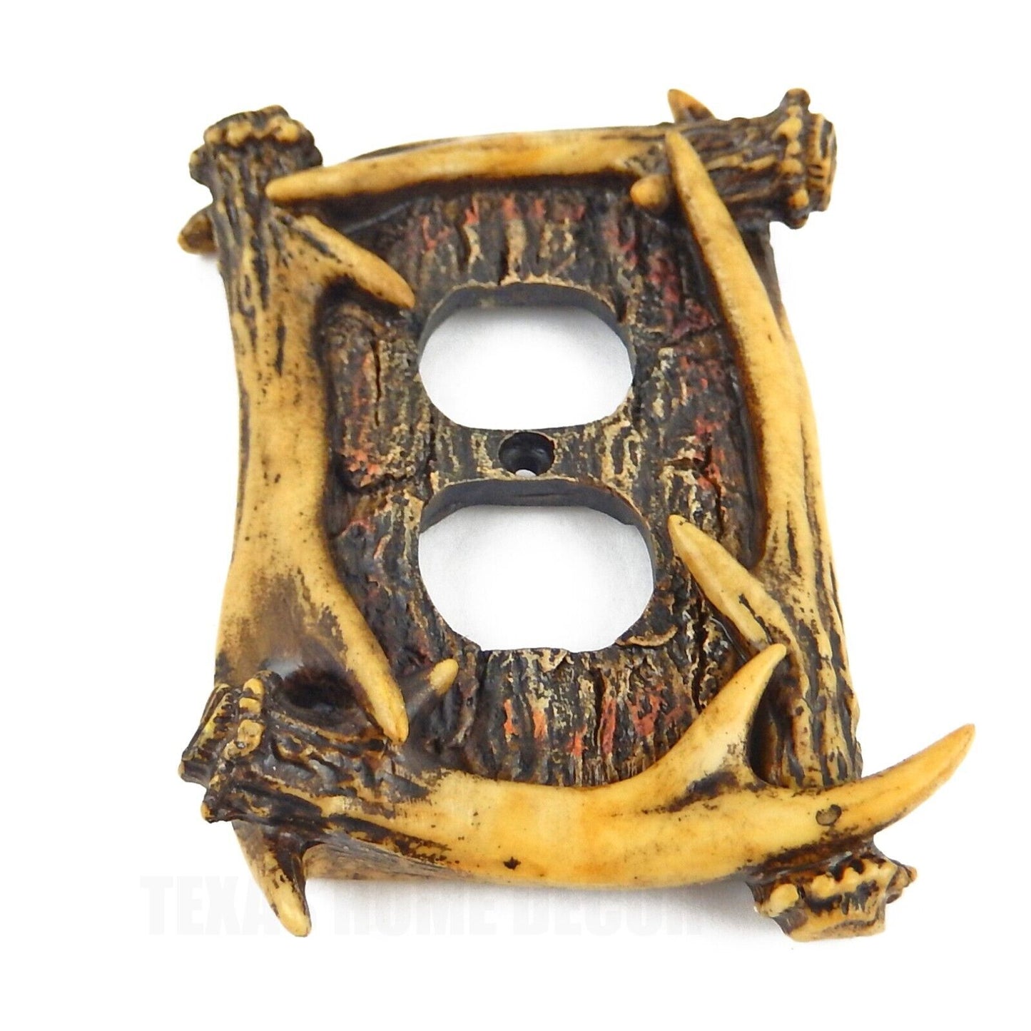 Deer Antler Single Outlet Plug Plate Cover Rustic Faux Wood Cabin Lodge Decor
