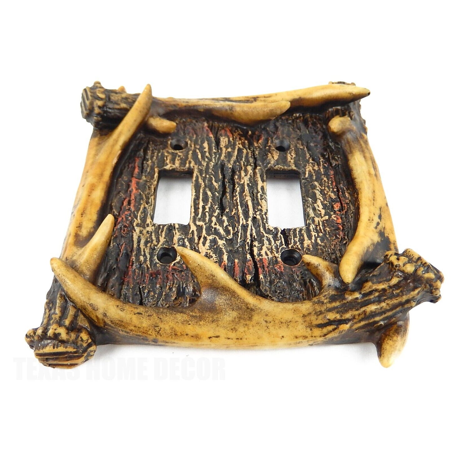 Antler Double Toggle Switch Plate Cover Rustic Faux Wood Look Cabin Lodge Decor