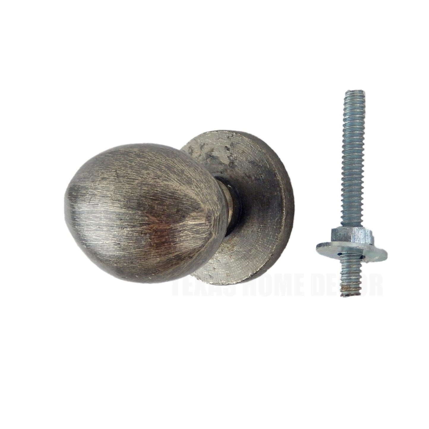 Metal Oval Cabinet Drawer Pull Knob Round Base Antique Brushed Silver