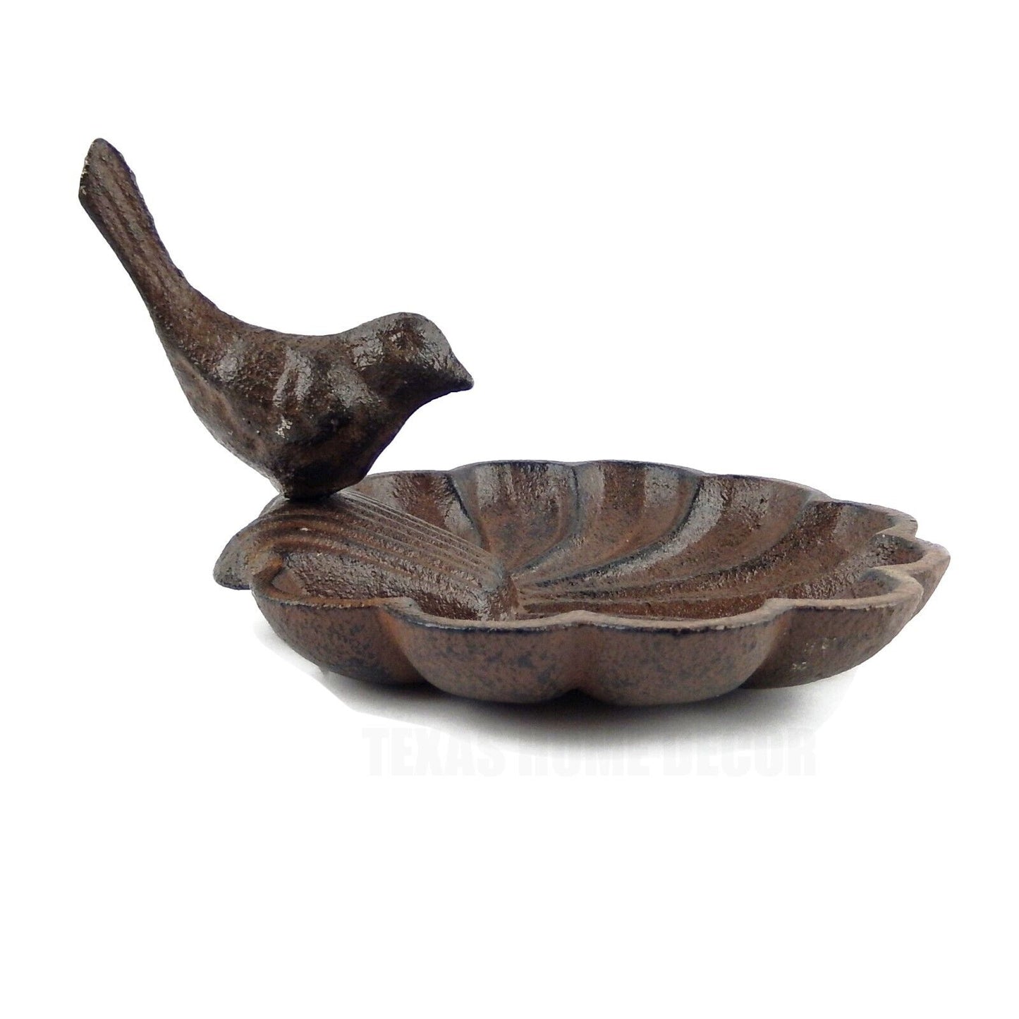 Bird Seashell Feeder Trinket Key Dish Soap Holder Ashtray Cast Iron Rustic Brown