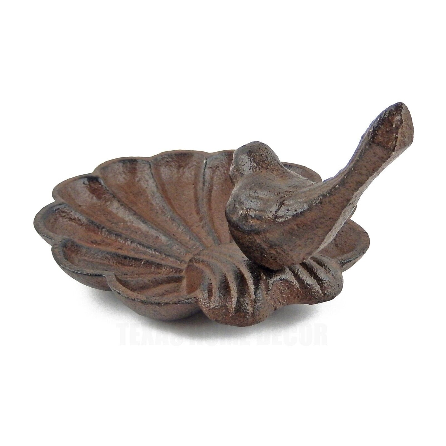 Bird Seashell Feeder Trinket Key Dish Soap Holder Ashtray Cast Iron Rustic Brown