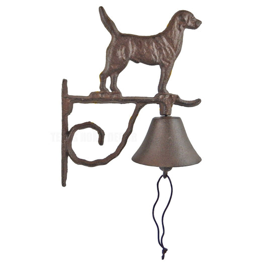 Dog Scroll Dinner Bell Wall Cast Iron Wall Mounted Rustic Antique Brown Finish
