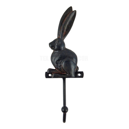 Bunny Rabbit Wall Hook Key Towel Coat Hanger Rustic Brown Wrought Iron