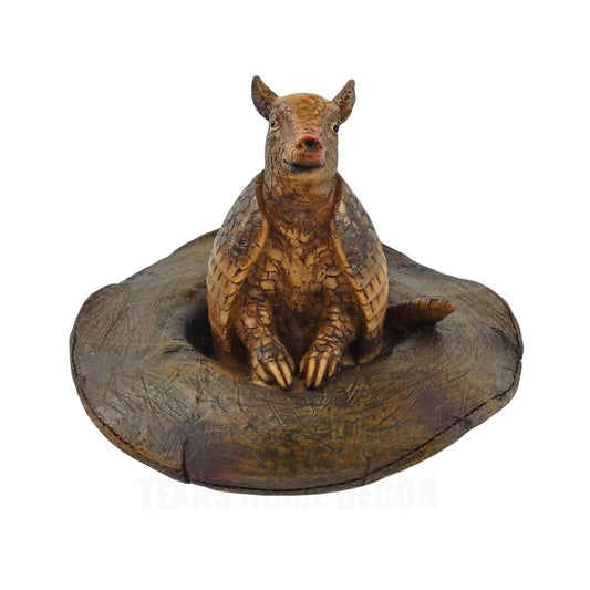 Small Texas Armadillo Inside Old Cowboy Hat Figurine Table Decor Rustic Western