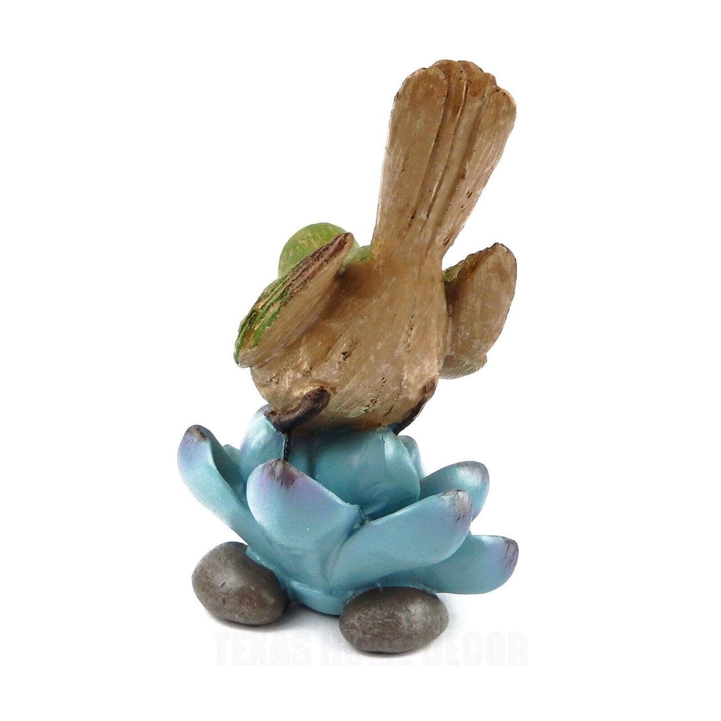 Colorful Green Perching Bird On Succulent Flower Figurine Hand Painted Resin