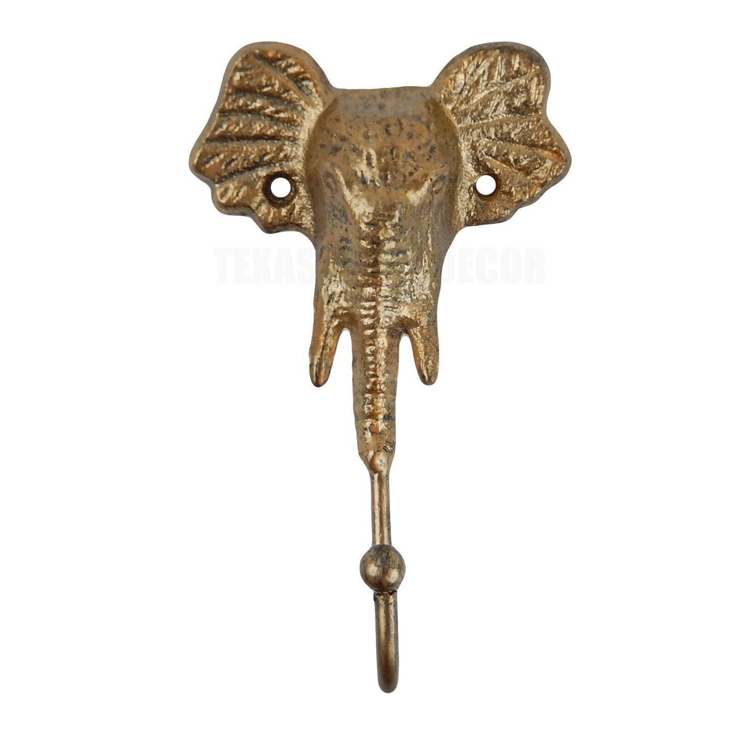 Elephant Wall Hook Cast Iron Metal Key Towel Coat Hanger Gold Finish 6 inch Tall
