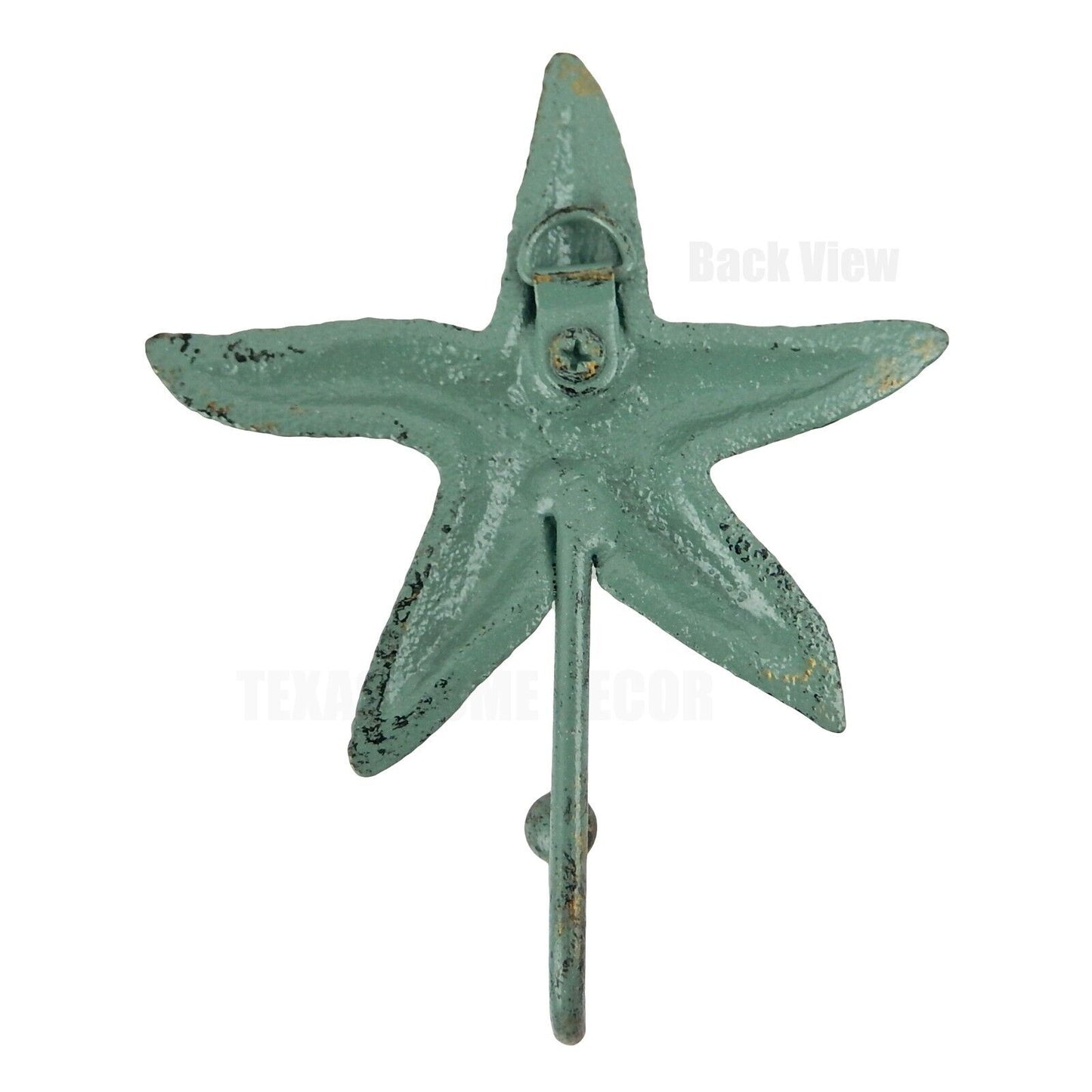 Starfish Wall Hook Cast Iron Key Towel Coat Hanger Aged Green Bronze Look 4 7/8"