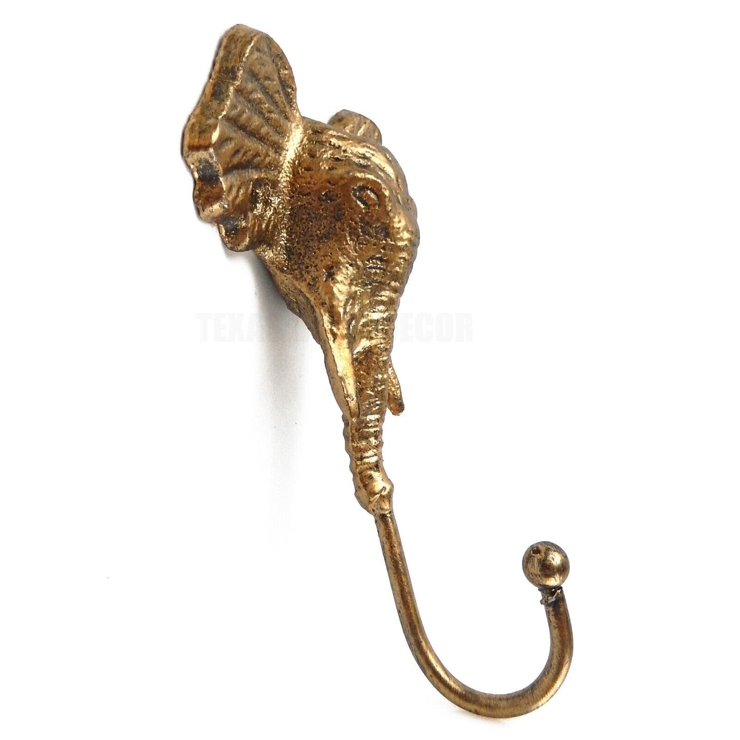 Elephant Wall Hook Cast Iron Metal Key Towel Coat Hanger Gold Finish 6 inch Tall