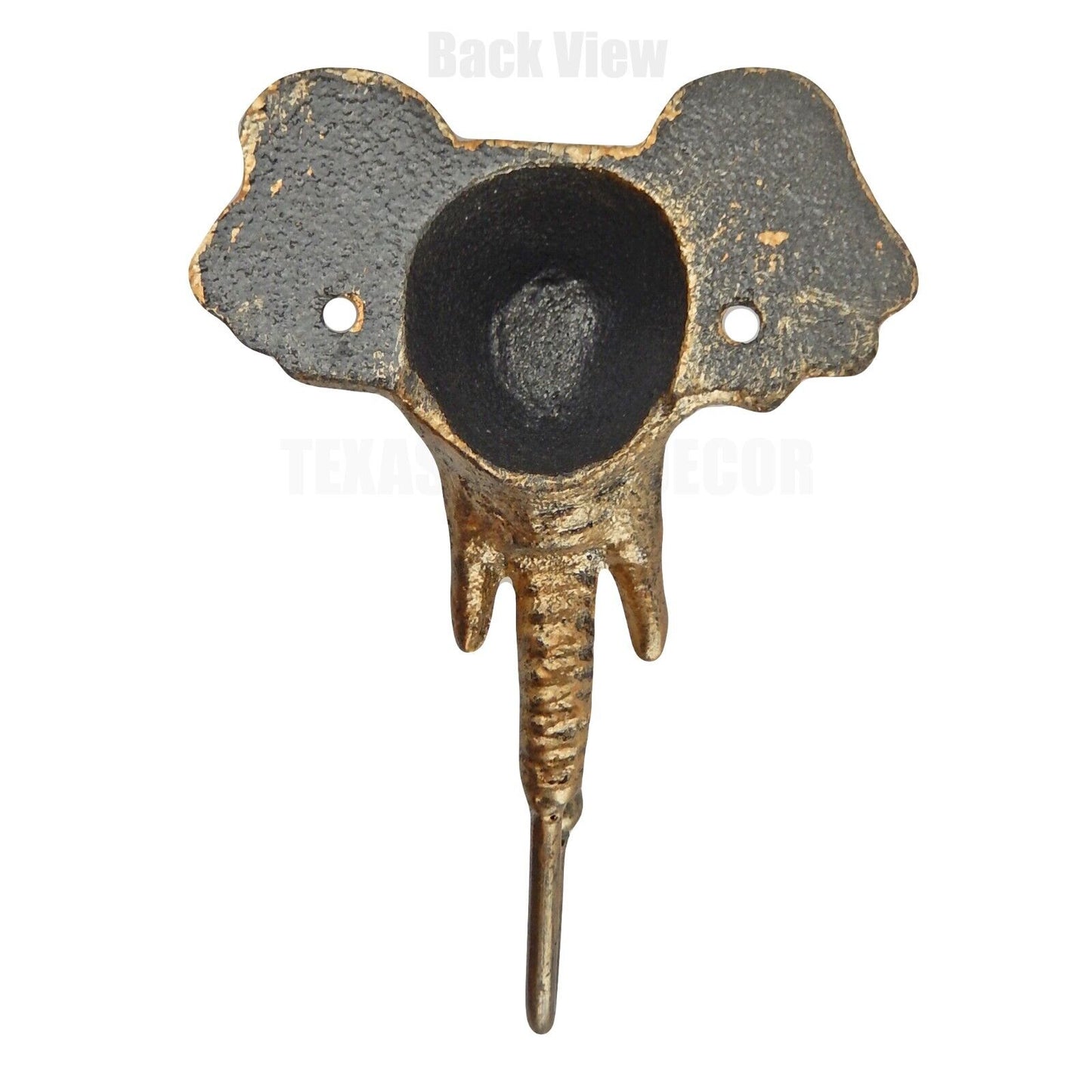 Elephant Wall Hook Cast Iron Metal Key Towel Coat Hanger Gold Finish 6 inch Tall