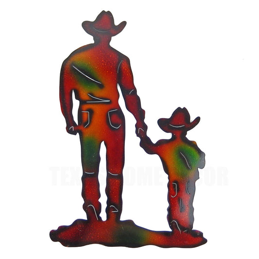 Metal Cowboy With Son Silhouette Wall Decor Rustic Western Accent 17 x 11.25 in