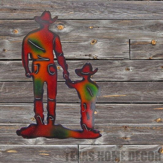 Metal Cowboy With Son Silhouette Wall Decor Rustic Western Accent 17 x 11.25 in