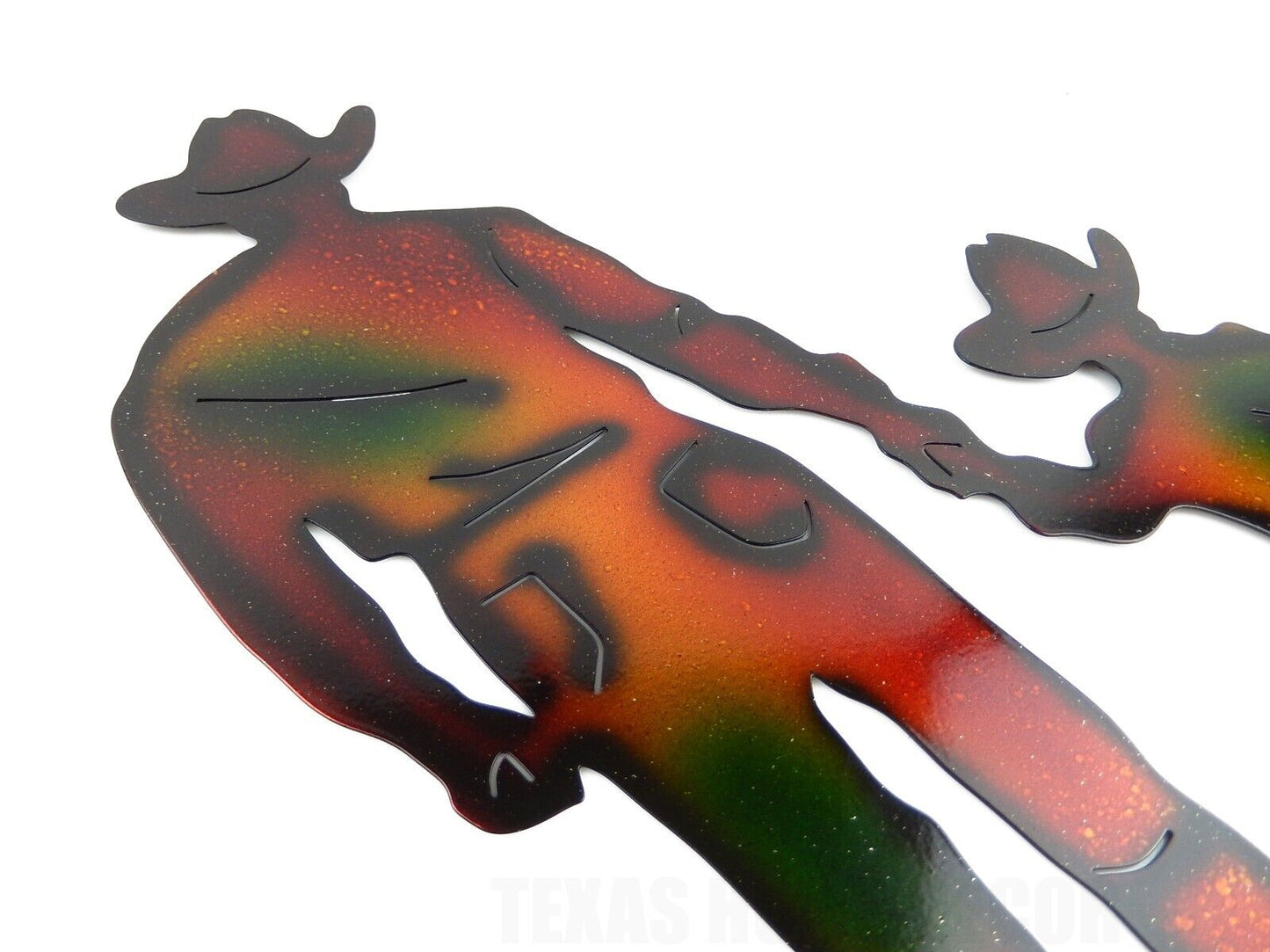 Metal Cowboy With Son Silhouette Wall Decor Rustic Western Accent 17 x 11.25 in