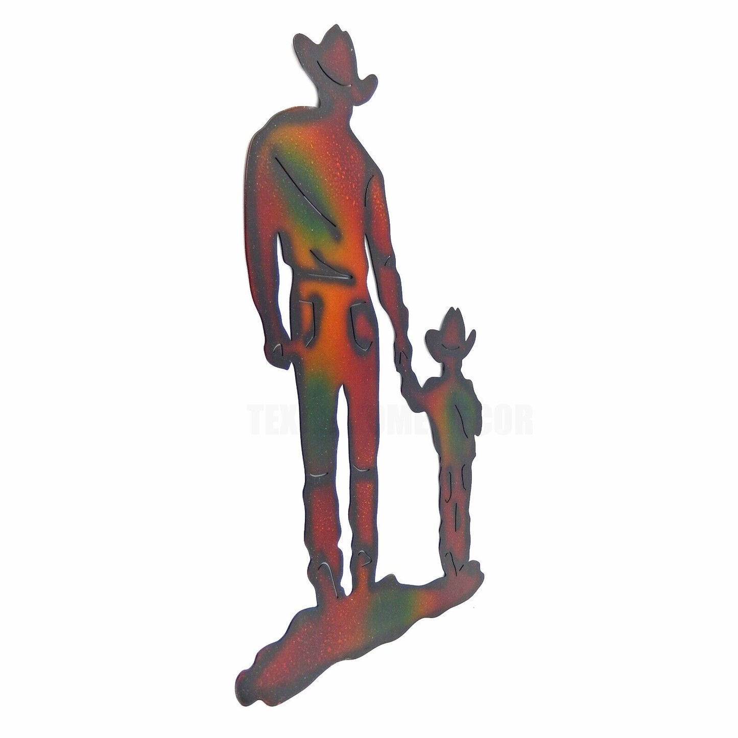 Metal Cowboy With Son Silhouette Wall Decor Rustic Western Accent 17 x 11.25 in
