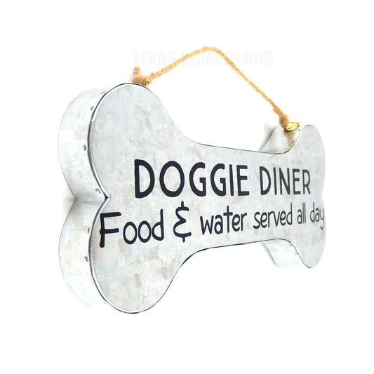 Doggie Diner Bone Sign Galvanized Metal Wall Decor Food & Water Served All Day