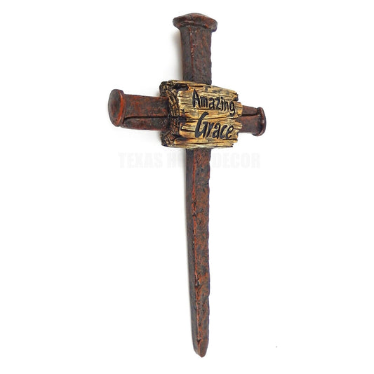 Amazing Grace Crossed Nails Resin Wall Cross Religious Decor 13 1/4 x 7 3/8 inch