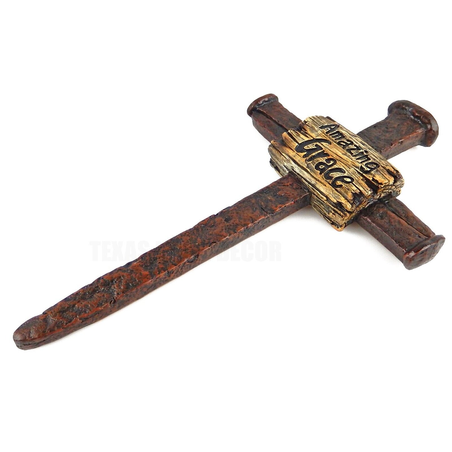 Amazing Grace Crossed Nails Resin Wall Cross Religious Decor 13 1/4 x 7 3/8 inch