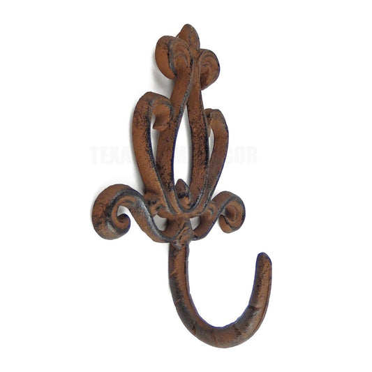 Fleur De Lis Victorian Wall Hook Cast Iron Key Towel Coat Hanger Rustic Brown