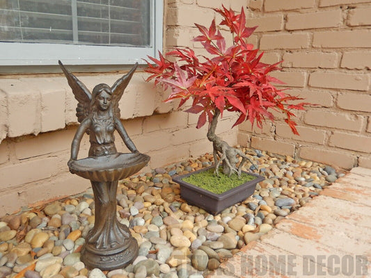 Large Guardian Angel Butler Bird Feeder Rustic Cast Iron Garden Statue 15" Tall