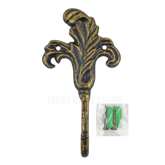 Metal Iris Flower Wall Hook Cast Iron Key Towel Coat Hanger Rustic Gold Finish