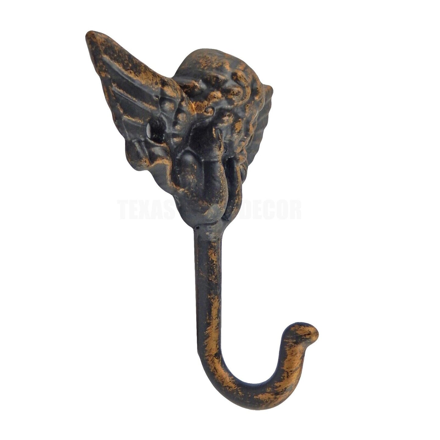 Metal Angel Cherub Wall Hook Cast Iron Key Towel Coat Hanger Rustic Gold Finish