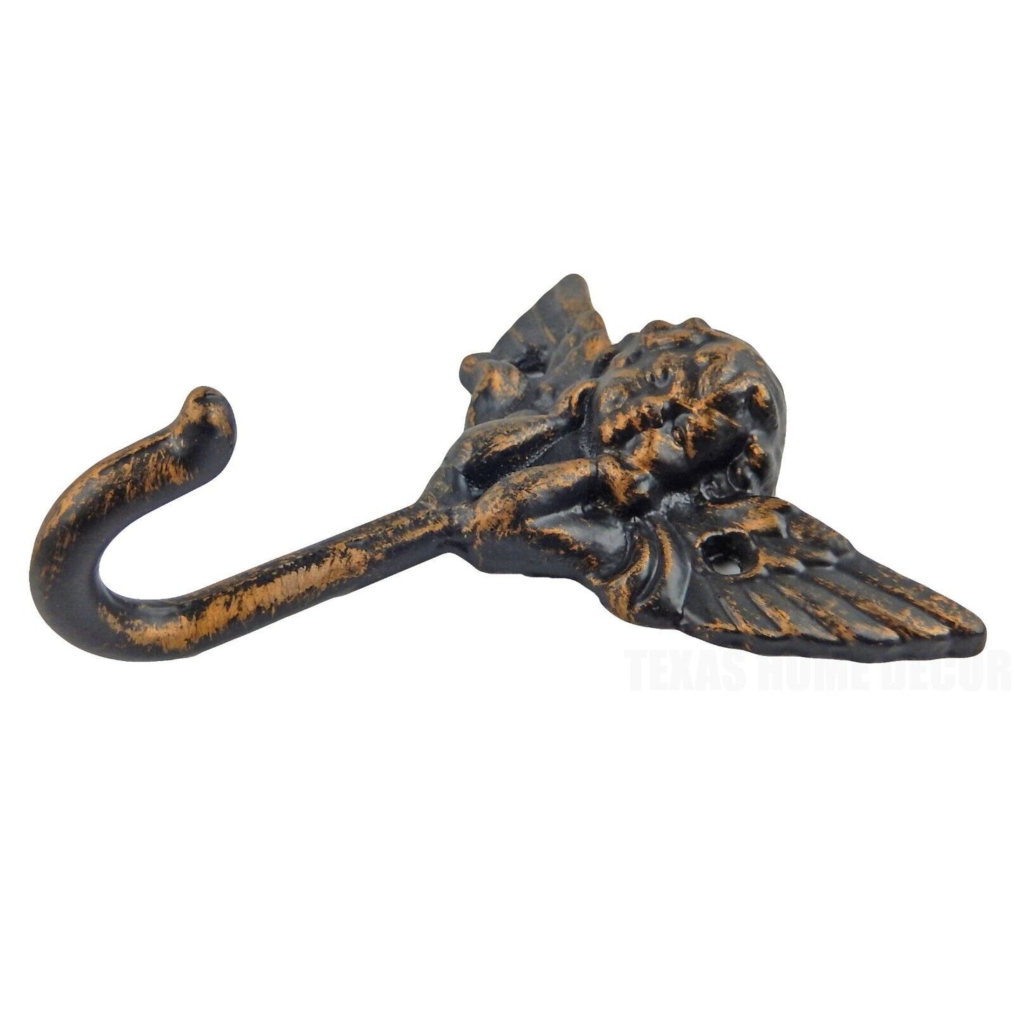 Metal Angel Cherub Wall Hook Cast Iron Key Towel Coat Hanger Rustic Gold Finish