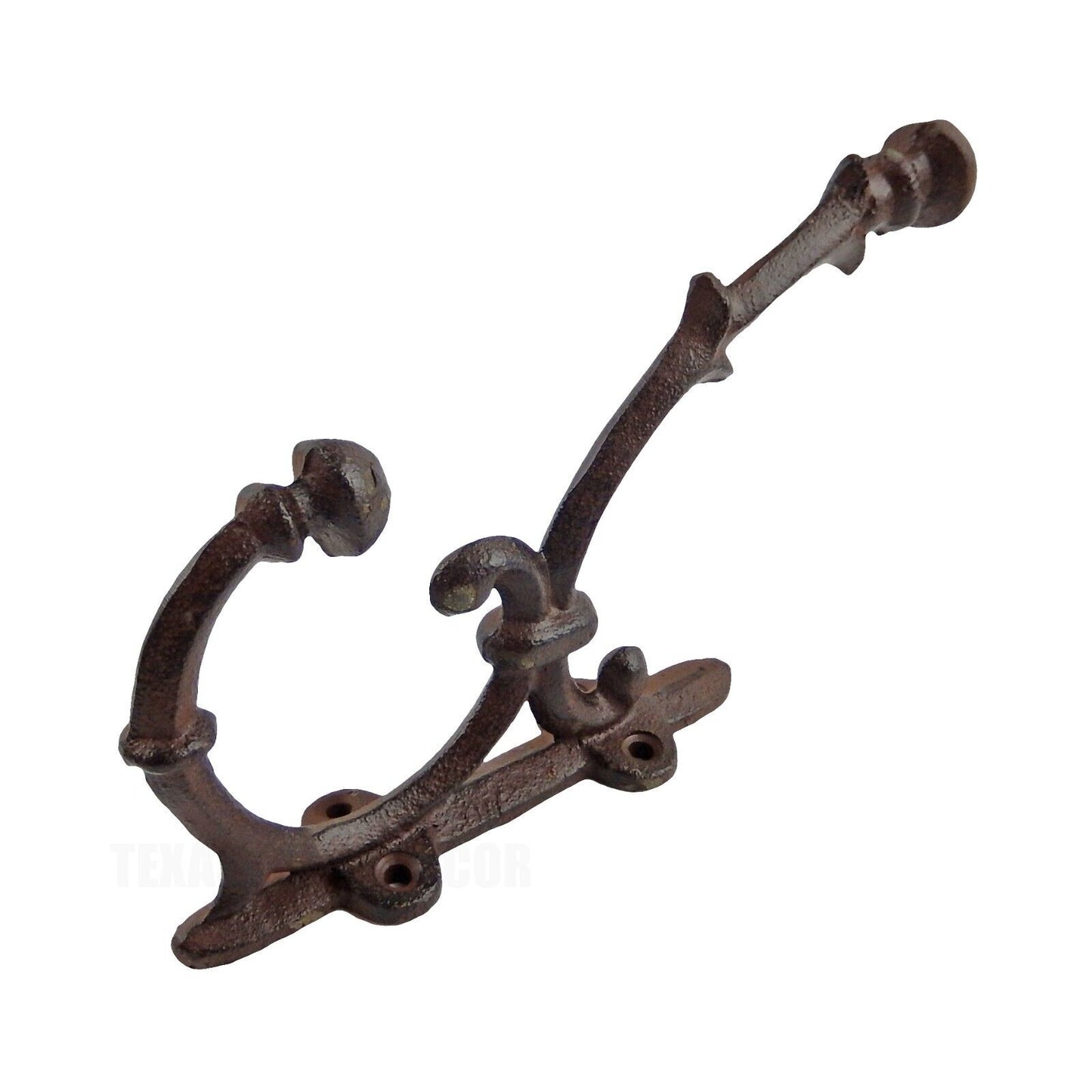 Cast Iron Fancy Vines Double Wall Hook Coat Towel Hanger Rustic Brown