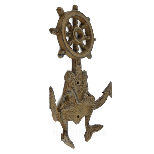 Double Mermaids Anchor Ships Wheel Wall Hook Nautical Key Towel Coat Hanger