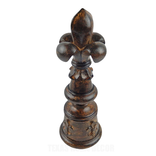 Fleur De Lis 4 Point Standing Finial Statue Shelf Mantel Top Decor Brushed Brown