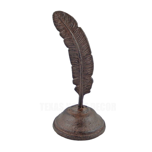 Cast Iron Quill Pen Feather Office Home Decor Shelf Sitter Sculpture Brown
