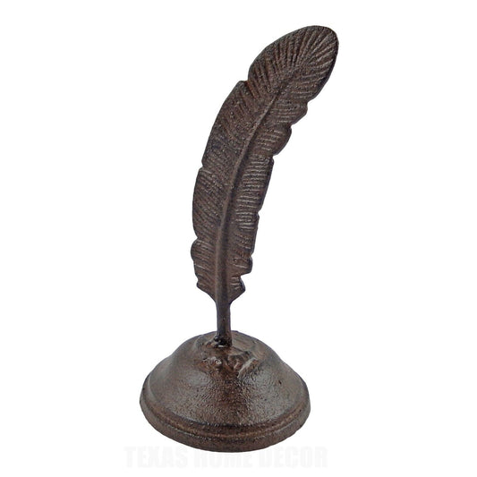 Cast Iron Quill Pen Feather Office Home Decor Shelf Sitter Sculpture Brown