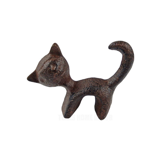 Miniature Cat Figurine Statue Cast Iron Rustic Antique Brown Shelf Sitter Decor