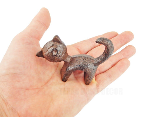 Miniature Cat Figurine Statue Cast Iron Rustic Antique Brown Shelf Sitter Decor