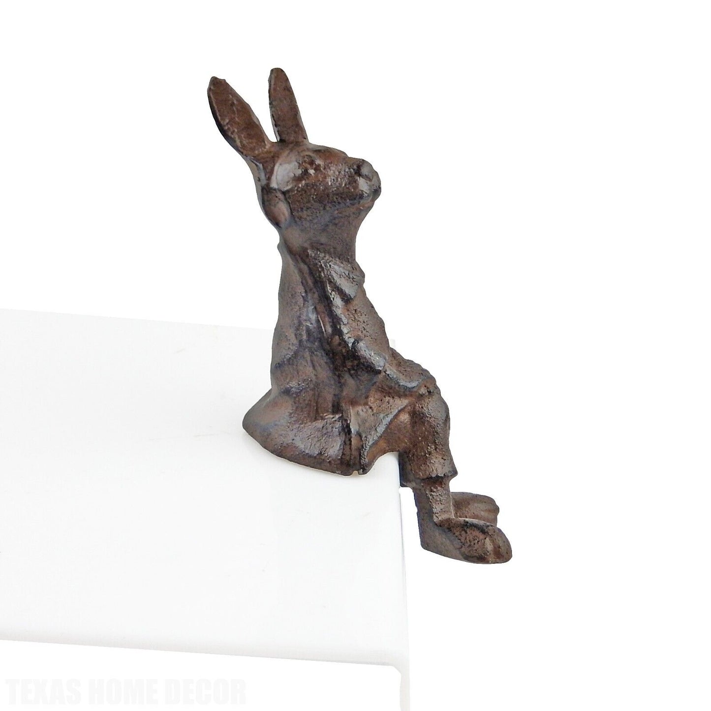 Dressed Rabbit Shelf Ledge Sitter Figurine Cast Iron Rustic Antique Brown