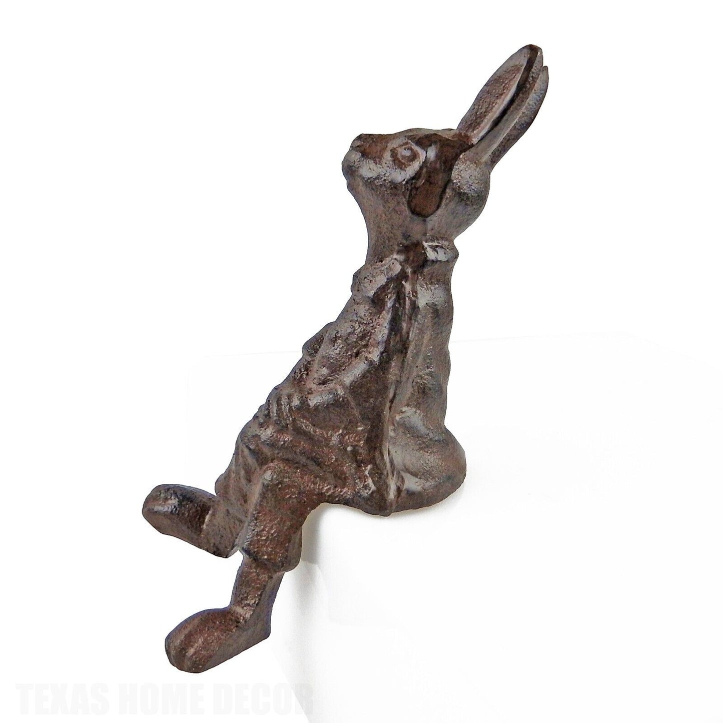 Dressed Rabbit Shelf Ledge Sitter Figurine Cast Iron Rustic Antique Brown