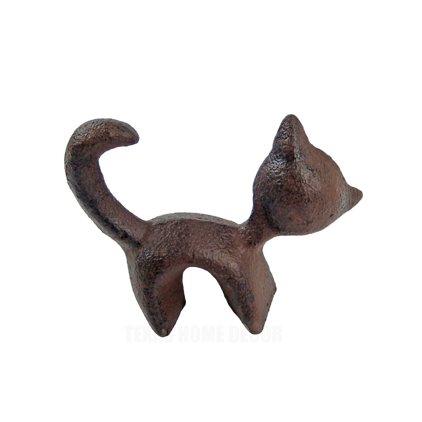 Miniature Cat Figurine Statue Cast Iron Rustic Antique Brown Shelf Sitter Decor