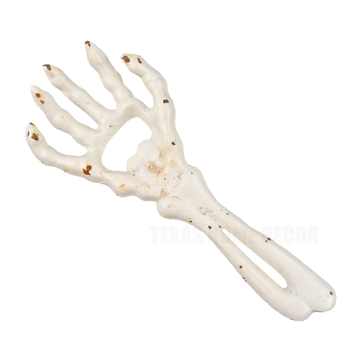 Skeleton Hand Beer Bottle Opener Hand Held Cast Iron Rusted Antique White
