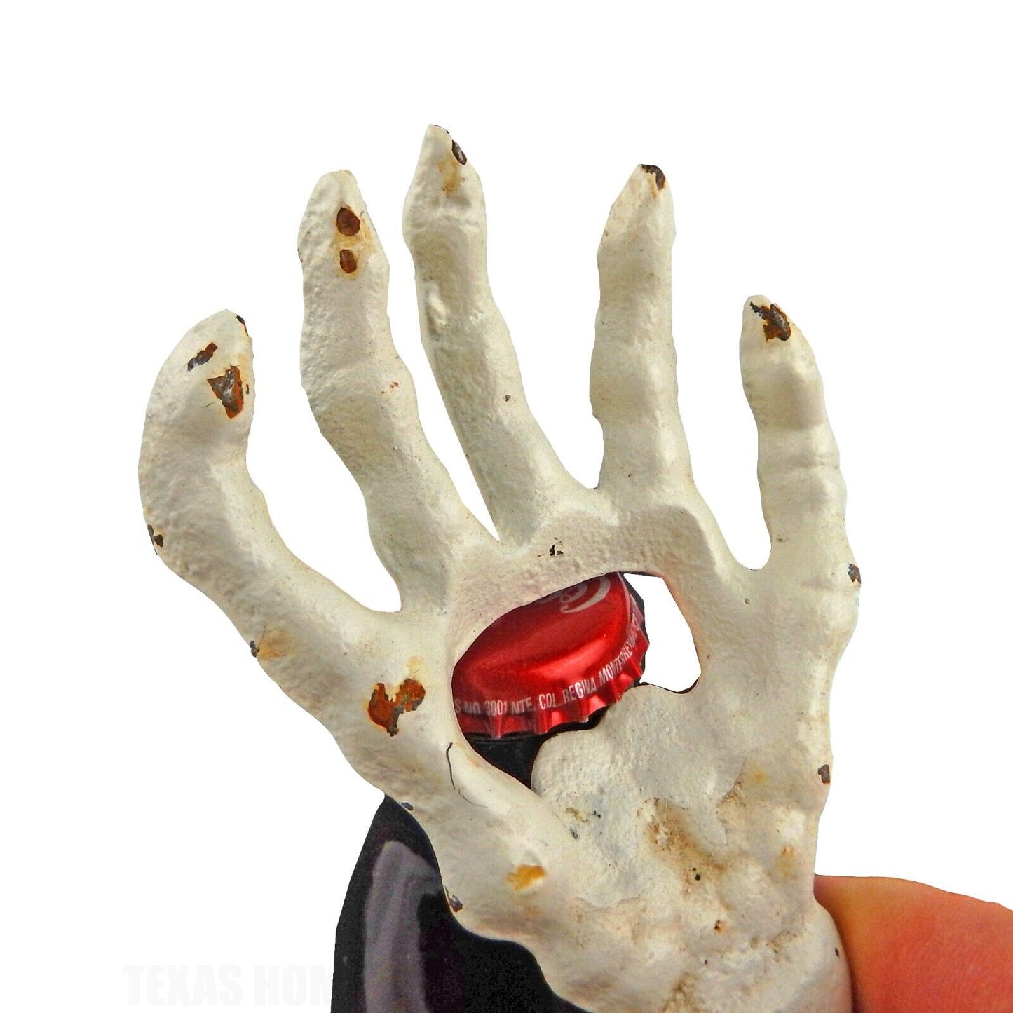 Skeleton Hand Beer Bottle Opener Hand Held Cast Iron Rusted Antique White