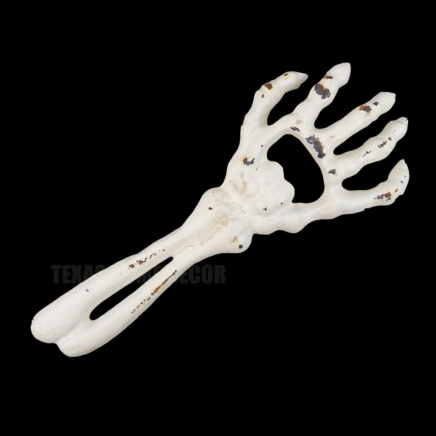 Skeleton Hand Beer Bottle Opener Hand Held Cast Iron Rusted Antique White