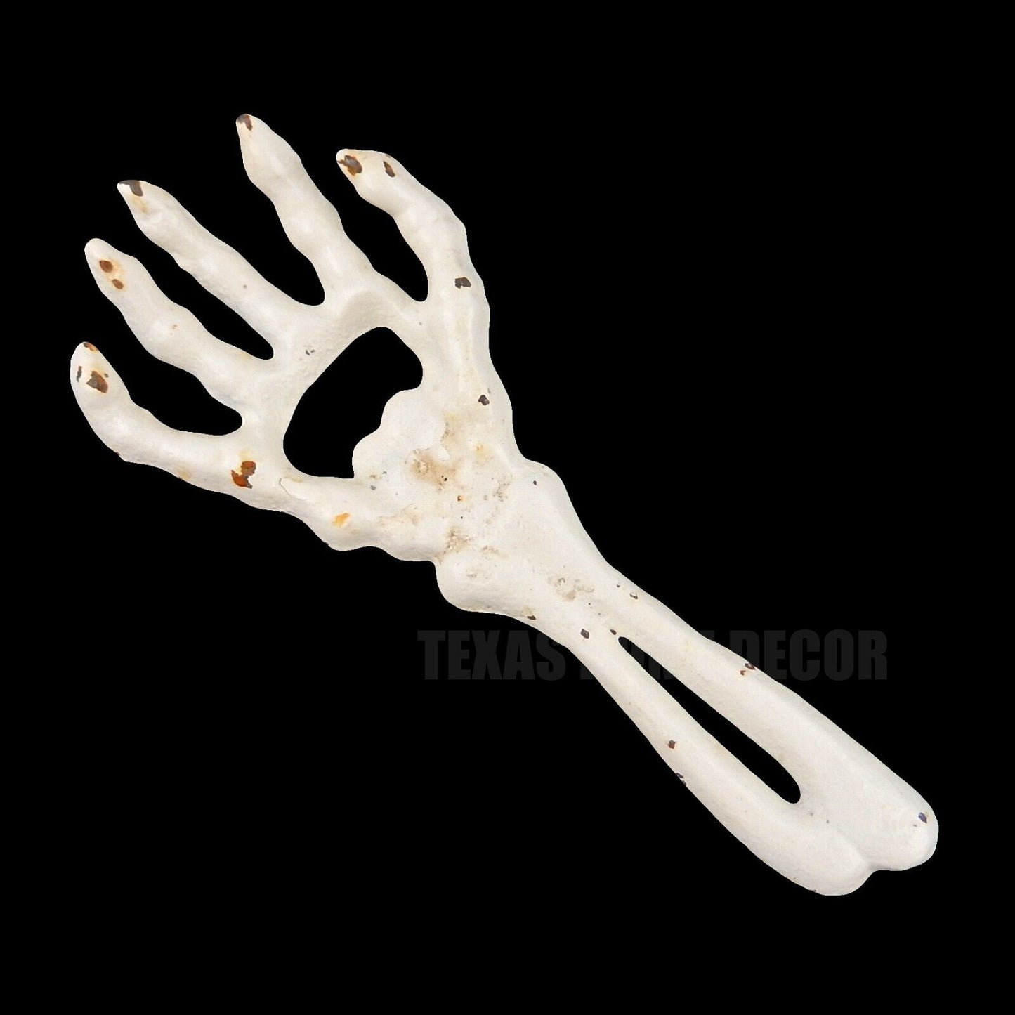 Skeleton Hand Beer Bottle Opener Hand Held Cast Iron Rusted Antique White