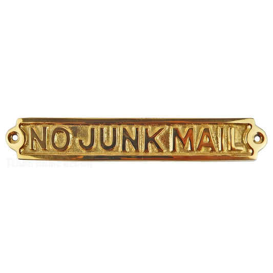 No Junk Mail Sign Polished Solid Brass Office Wall Decor Mail Box Accent 5 5/8"