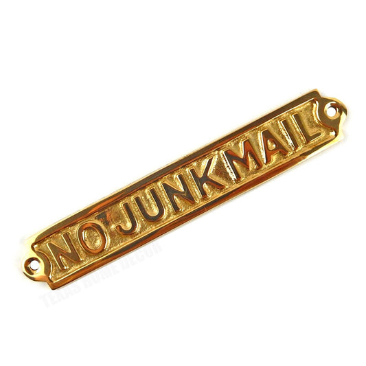 No Junk Mail Sign Polished Solid Brass Office Wall Decor Mail Box Accent 5 5/8"
