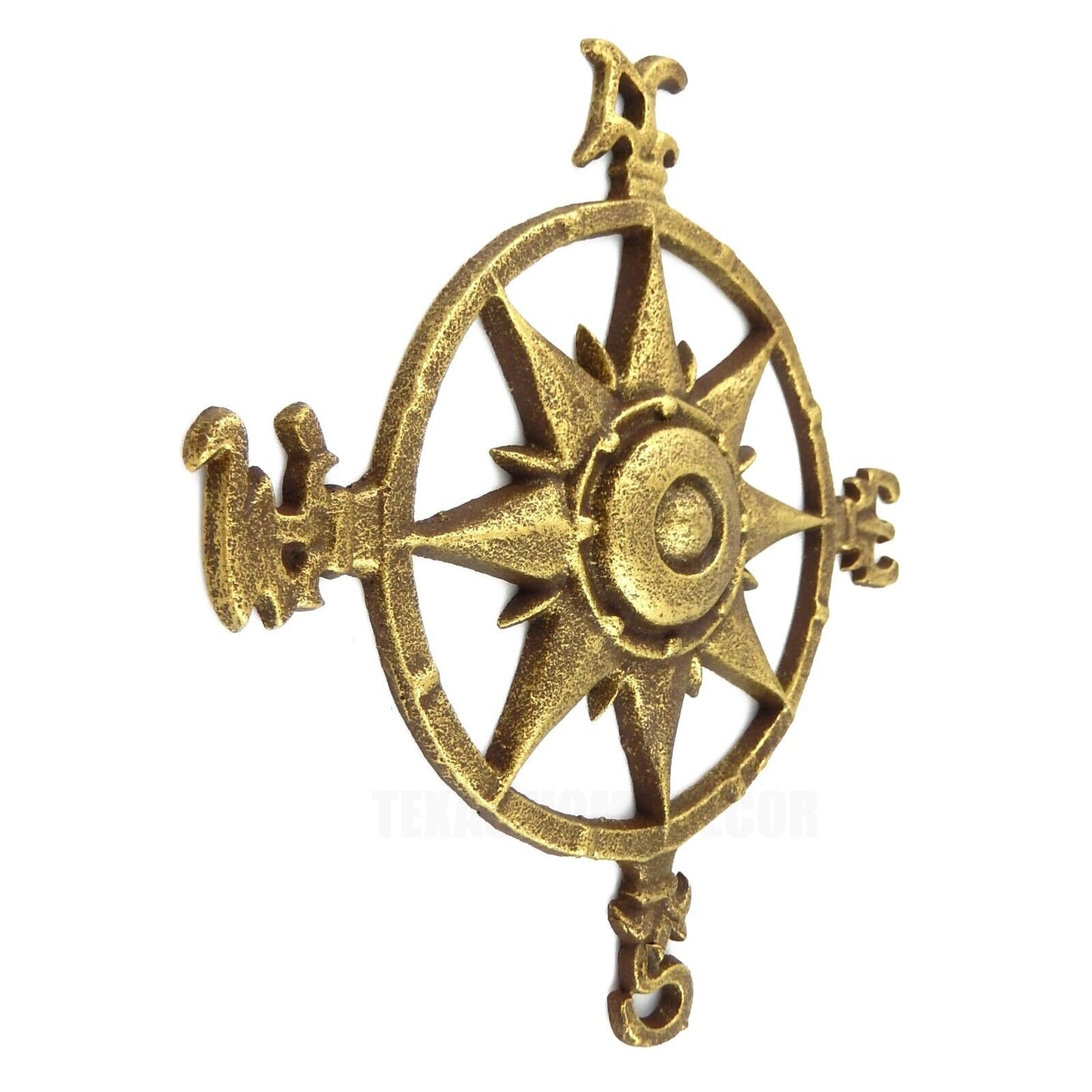 Compass Rose Nautical Star Beach House Wall Decor Rustic Gold Cast Iron