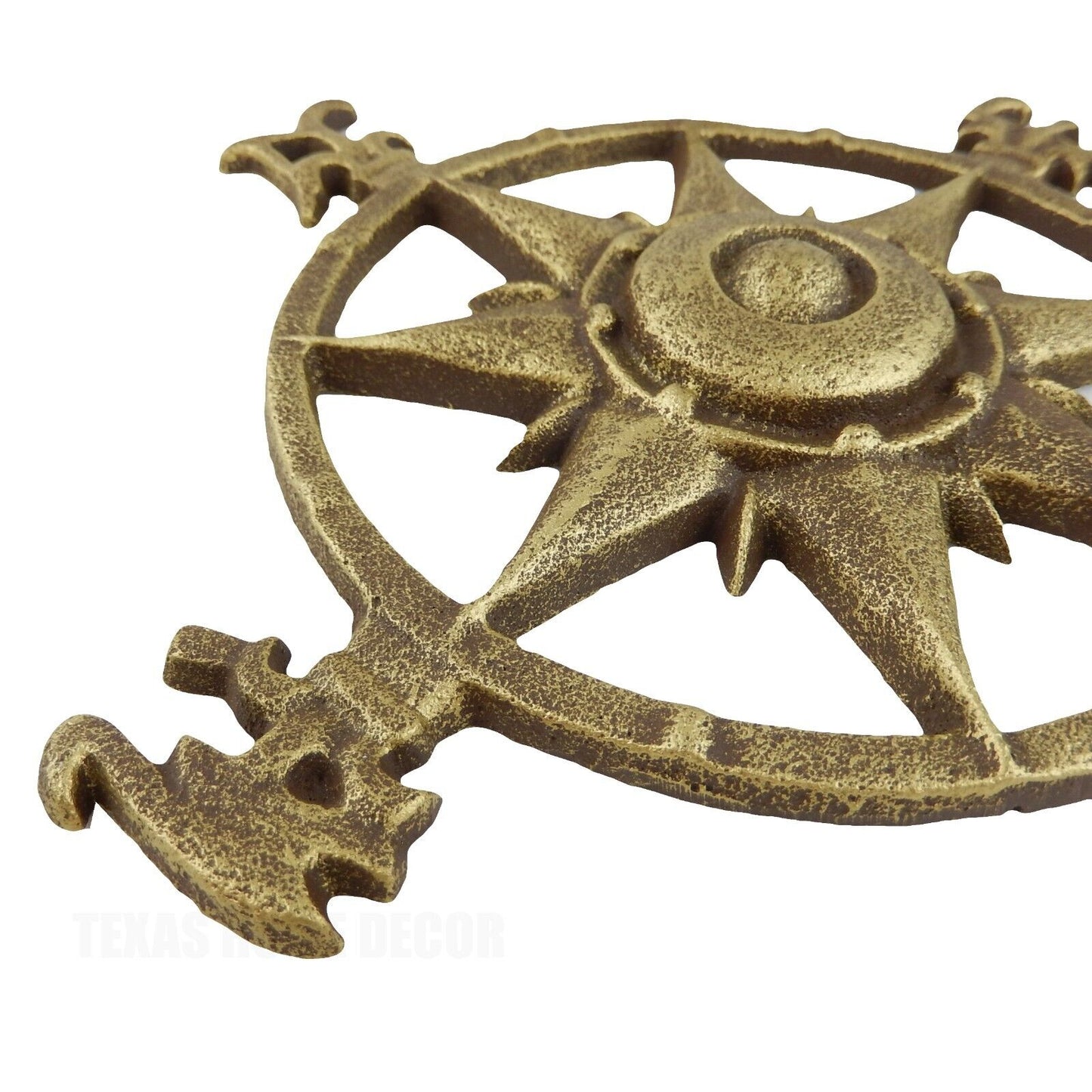 Compass Rose Nautical Star Beach House Wall Decor Rustic Gold Cast Iron