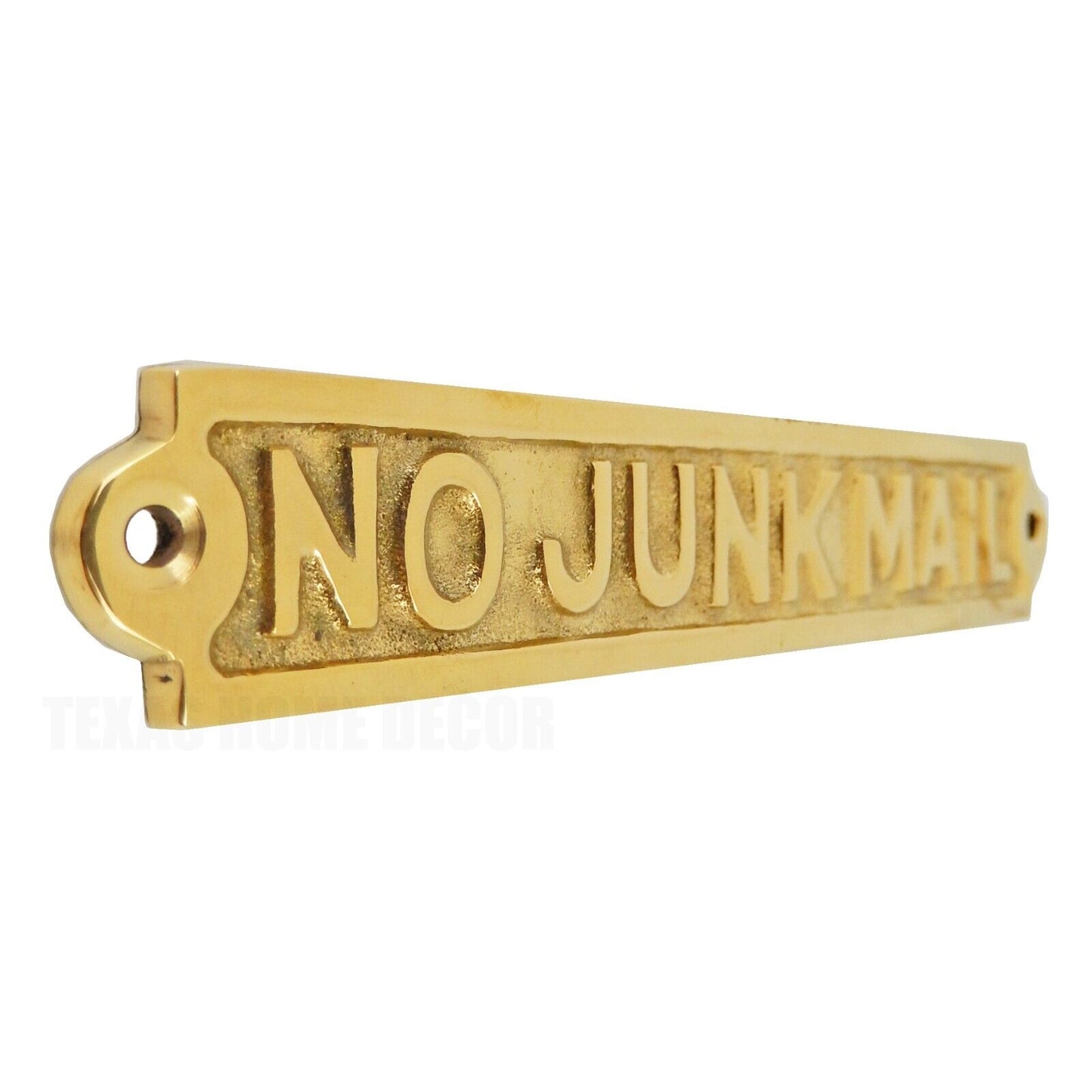No Junk Mail Sign Polished Solid Brass Office Wall Decor Mail Box Accent 5 5/8"